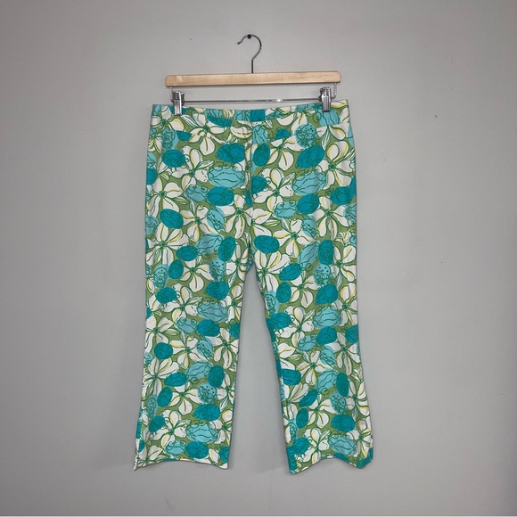 Lilly Pulitzer Pants Women’s Size 10 Green Blue Floral Cropped‎ Flare - Picture 2 of 7
